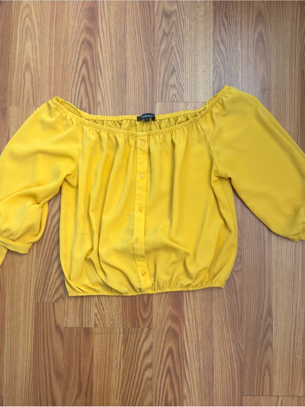 Ambiance Yellow Off-Shoulder Button-Front Crop Top